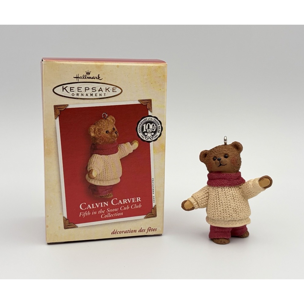 Hallmark 2002 Calvin Carver Snow Cub Club Teddy Bear Christmas Ornament Vintage